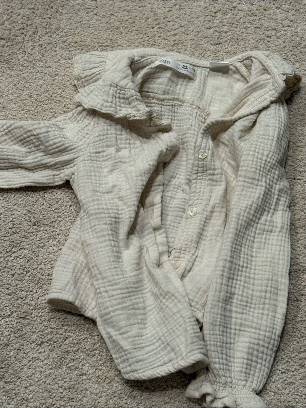 Zara Cream Textured Gauze Button-Up Shirt Jacket